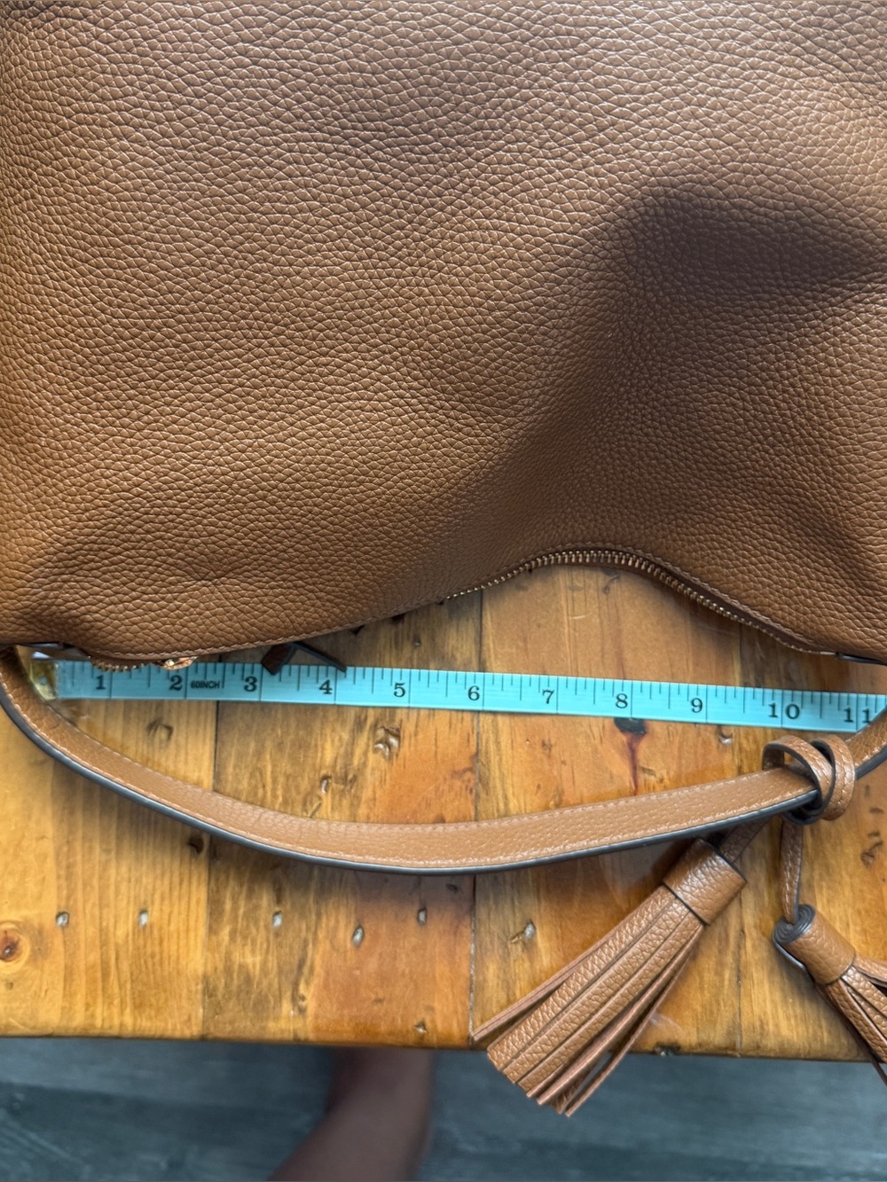 Tory Burch Brown Pebbled Leather Hobo Satchel with Tassel - Picture 8 of 9